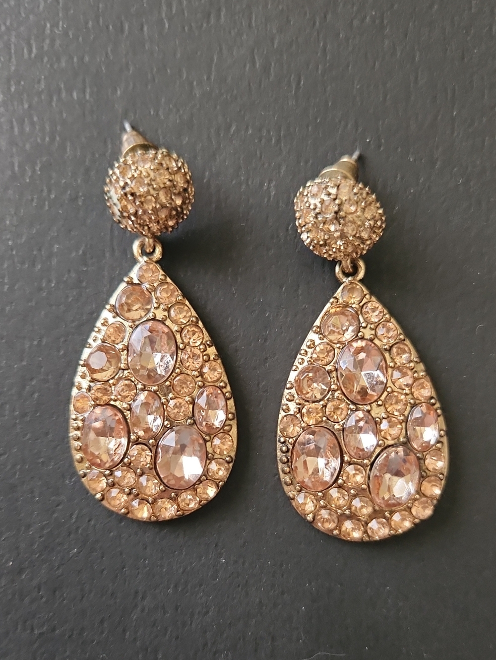 Gold-Tone Champagne Crystal Teardrop Stud Earrings